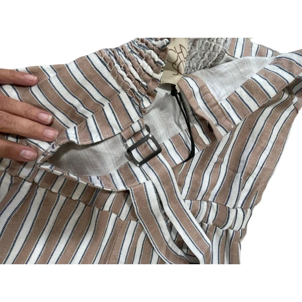 Chaser Wide Leg Tie Waist Jumpsuit Tan, White‎ Stripe Extra Small NWT Miss Belt